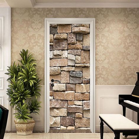 Sticker mural intérieur 3D en PVC avec effet trompe-l'œil - Effet pierre vintage - Idéal pour salon, cuisine, chambre, salle de bain - 77 x 200 cm (1/5)