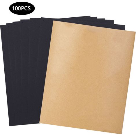Ortviai Papier abrasif étanche en carbure de silicium P360 – 100 feuilles jaunes noir pour ponçage fin sur bois, métal et carrosserie (1/5)