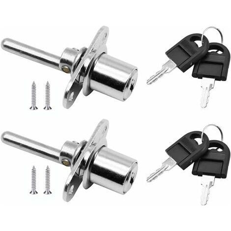2 Pièces Serrure à Tiroir avec Clé pour Meubles Serrure à Piston pour Classeurs Armoire Vitrine, Diamètre 16 mm, Longueur 61 mm (Argent) (1/5)