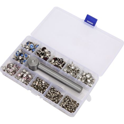 200 rivets punk en strass quadricolores, clous décoratifs double face, adaptés aux ceintures en cuir, aux chaussures et aux outils de bricolage.