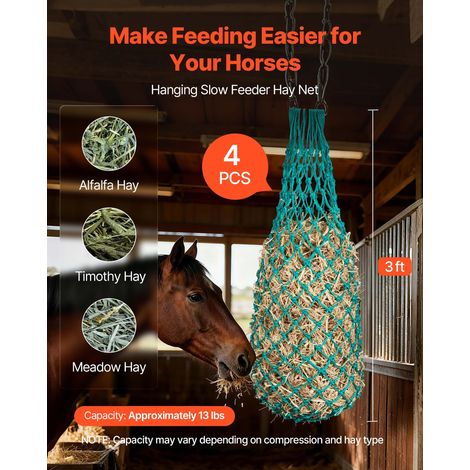 Filet à Foin Cheval 4 PCS Filet à Foin Suspendus Longueur Étendue 0,9 m pour Alimentation Lente Chevaux Moutons Bovins Alpagas Anim… (1/5)