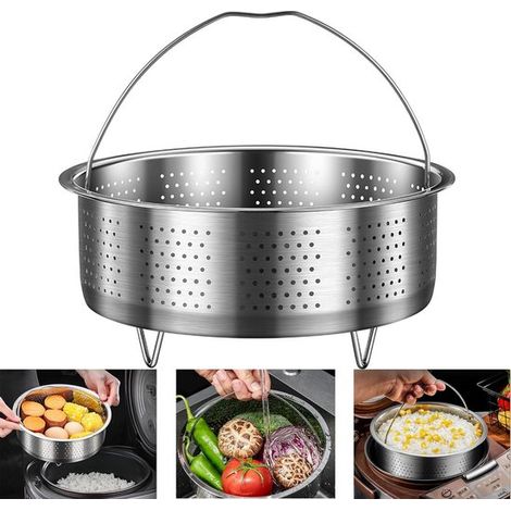 Cuiseur vapeur en acier inoxydable avec poignée, idéal pour les légumes et les œufs - 16,5 cm - Accessoires pour cuiseur vapeur (1/5)
