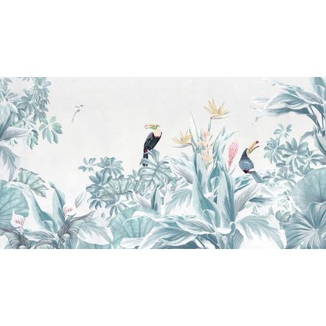 Papier peint panoramique - Fleurs Oiseaux - 130 cm x 69 cm (1/2)