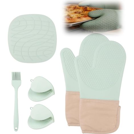 6PCS Poignées Anti,Gants de Cuisine en Silicone Résistants à la Chaleur,Poignées Anti Dérapantes avec Doublure en Coton et Supports Isolants,Jusqu’à 230°C pour Cuisson,BBQ,Pâtisserie et Grillad (1/5)