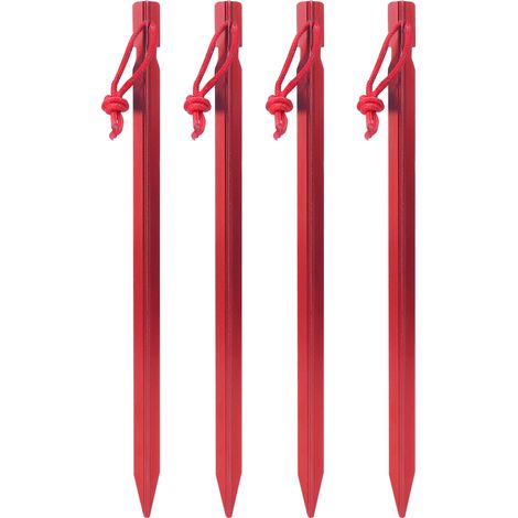 Lot de 4 piquets de tente aluminium allongé 23cm ultra-léger pour camping extérieur, clous de sol rouges (1/5)