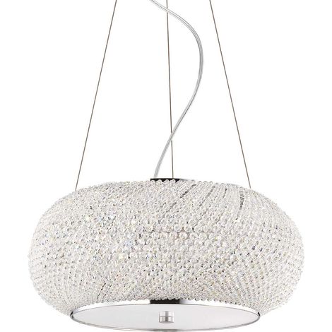 Ideal Lux Pasha' - Suspension à 6 ampoules au fini chrome avec cristaux, E14 (1/2)