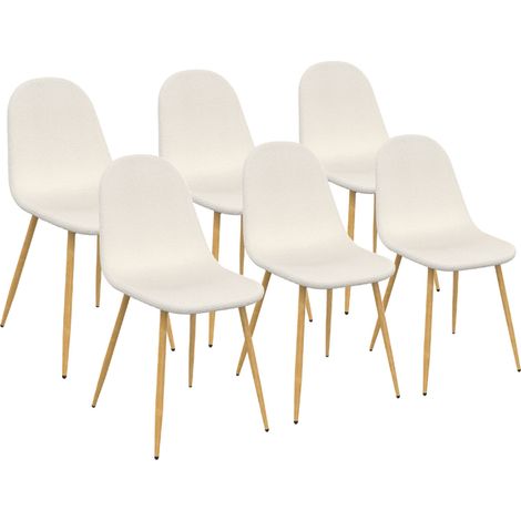 Idmarket – Lot de 6 chaises DARI en tissu bouclette écru – Design scandinave – Dossier 41 cm – Pieds métal imitation bois clair – Hauteur 86 cm (1/5)