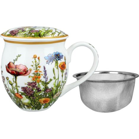 Carmani, 430 ml Töpfchenbecher mit Sieb und Deckel - Wildblumen