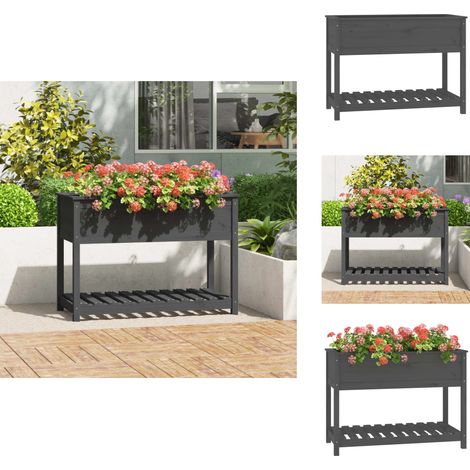 Jardinière avec étagère Gris 111,5x54x81 cm Bois massif de pin - Jardinier - Jardinière Extérieure - Pot De Fleurs - Plante - Décoration Extérieur (1/5)