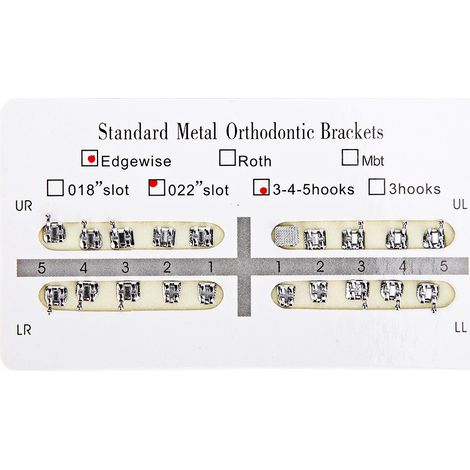 10 paquets de supports orthodontiques métalliques pour dents, brackets dentaires 022 slot 345 crochets (technique edgewise) (1/5)