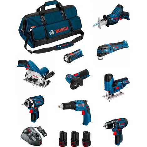 BOSCH Kit BMKB9-28AD3 (GSR12V-15+GTB12V-11+GDR12V-105+GWS12V-76+GST12V-70+GKS12V-26+GOP12V-28+GSA12V-14+GLI12V-80+3x2,0Ah) (1/5)