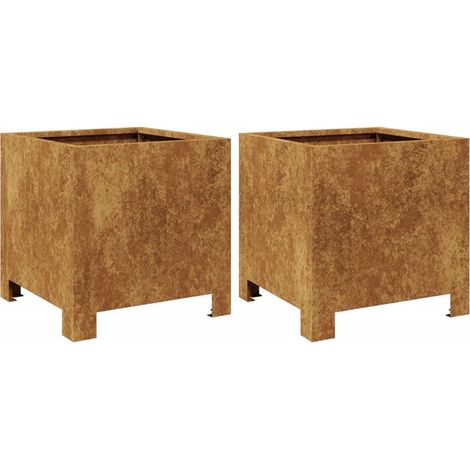 Vaso per fioriera aiuola rialzata piante fiori giardino terrazzi set da 2 30 x 30 x 30 cm acciaio corten marrone 020038918