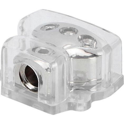 Bloc de distribution d'alimentation nickelé avec connexion de masse (1 entrée, 3 sorties) pour modifications d'autoradios (1/5)