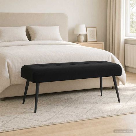 vidaXL Panchina con bottoni imbottiti Nero 110 x 40 x 46 cm Velluto
