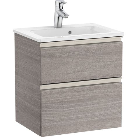 Pack Unik mueble base compacto de 2 cajones + lavabo THE GAP - ROCA Color: Roble City texturizado - Medidas: 505x380x537 mm