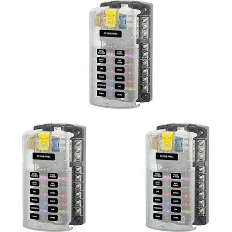 Compatible avec 3 supports de boîte à fusibles automobiles et marines, porte-fusible à lame 5026 ST, 32 V 100 A, 12 circuits, avec mise à la terre et couvercle. (1/5)