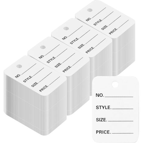 1000 etiquetas de precio de 3,5 x 5 cm, perforadas, de papel blanco, para ropa, joyería, regalos y manualidades. (1/4)