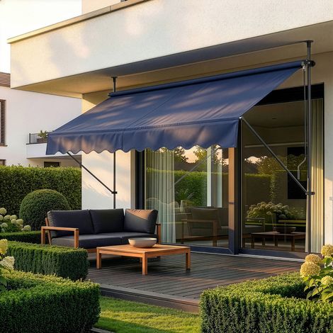 Toldo articulado barras telescópicas 200 x 120 x 220-309 cm Azul oscuro [pro.tec] (1/5)