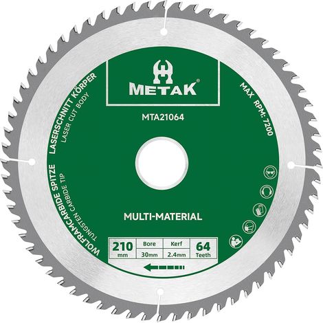 Circular saw blade HM 210x30 mm 64 teeth for aluminium Multi-material Saw blade 210x30 Ideal for wood, laminate, MDF, plastic, and copper - Compatible with Metabo, Bosch (1/5)