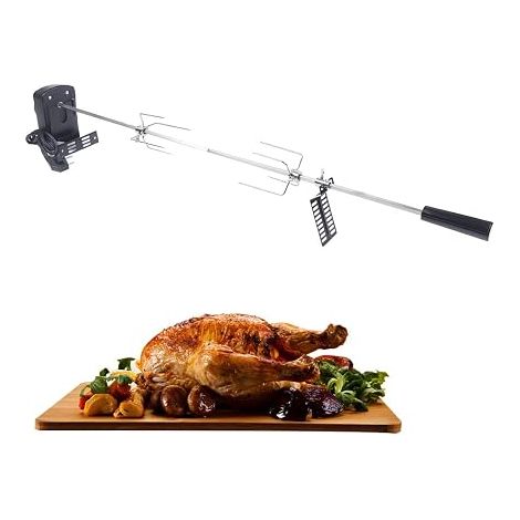 MINRS Tournebroche avec moteur en acier inoxydable - Tournebroche électrique avec pince à viande - Pour barbecue à gaz - Utilisation universelle en acier inoxydable (1/5)
