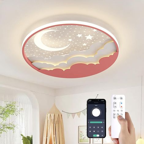 Plafonnier LED lampe chambre d'enfant Dimmable, 40cm Créative Étoile Et Lune Acrylique Plafonnier, avec Télécommande APP, Veilleuse, minuterie, pour Filles Garçons Chambre (1/5)