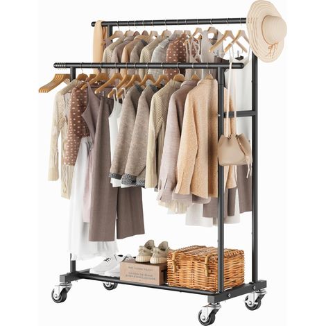Portant à vêtements à double tringle, porte-vêtements à roulettes, organiseur de vêtements portable pour chambre à coucher, salon, magasin de vêtements, noir (1/5)