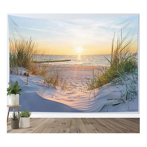 Nature Wall Hanging Sunset on the Sea Wall Cover Summer Landscape Tapestries Wall Decoration for Home, Living Room, Bedroom, Dorm, 235 x 180 cm (1/5)