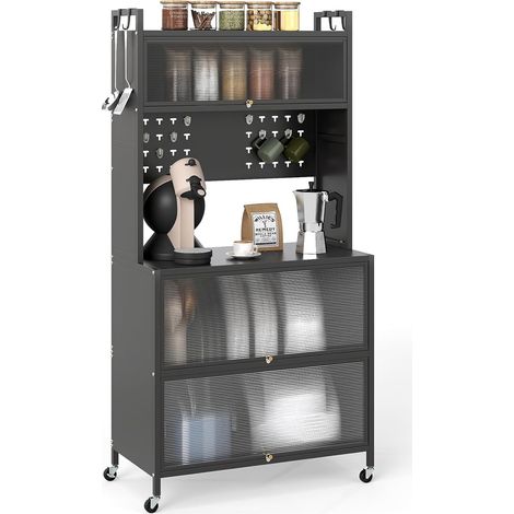 COSTWAY Mobile da Cucina in Metallo a 5 Ripiani, Credenza Salvaspazio con Mensole Regolabili 4 Ruote, Base Intercambiabile e Porta Semitrasparente, Organizzatore per Sala da Pranzo, Soggiorno (Bianco) (1/5)