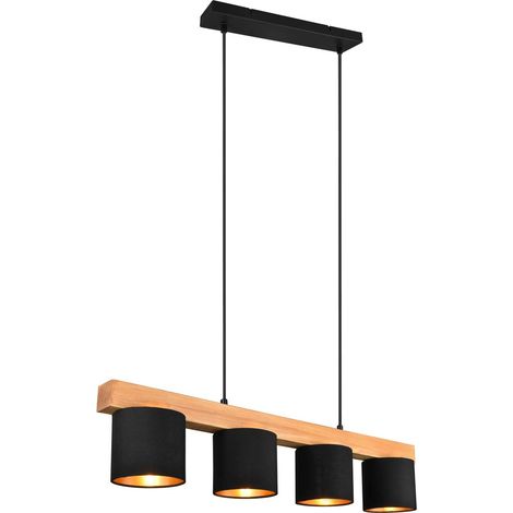 Lampada a sospensione 4 luci, legno, oro nero, L 75 cm, Cameron (1/5)