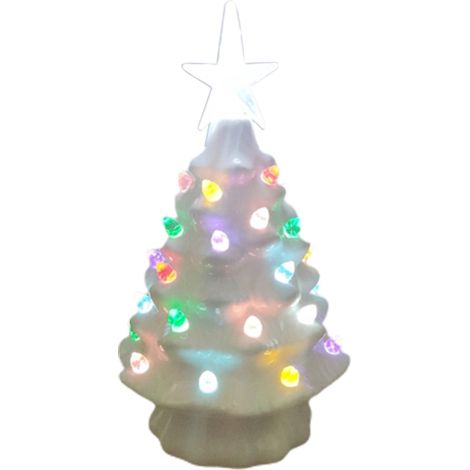 Sapin de Noël lumineux en céramique 18,8 cm, décoration de table festive avec guirlandes lumineuses (1/4)
