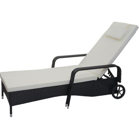 [NEUWERTIG] Poly-Rattan Sonnenliege Cesena, Relaxliege Gartenliege Liege, Alu anthrazit, Kissen beige (1/5)