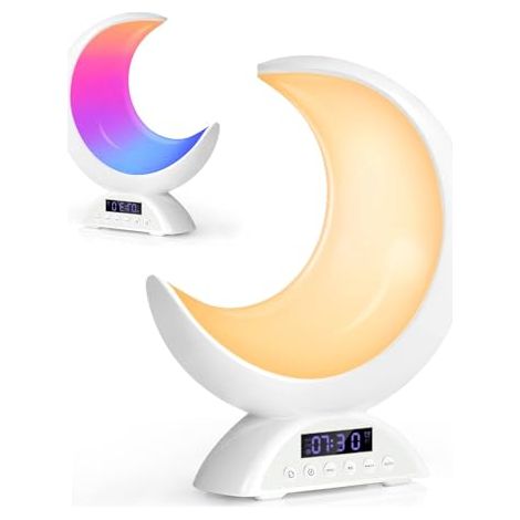 Sveglia luminosa, luce lunare, lampada sveglia con altoparlanti Bluetooth, lampada da comodino touch con sveglia per bambini, luce notturna per bambini, decorazione natalizia [classe energetica D]