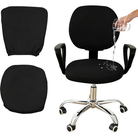 Housse de Chaise de Bureau éLastique 2 Pièces, Amovible Housse Fauteuil Bureau Extensible en Spandex, Protege Fauteuil pour Chaise d’Ordinateur, Séparé Housses de Fauteuils Lavable Noir (1/5)