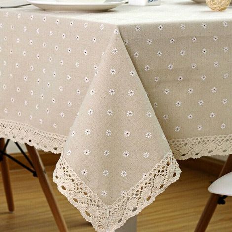 Nappe carrée à motif floral 90x90cm, lavable en coton et lin, pour la décoration de la table à la maison, de la cuisine, des repas et des fêtes. (1/5)