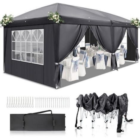 Partyzelt 3x6m höhenverstellbar, wasserdicht mit 6 Seitenteilen, dunkelgrau (1/5)