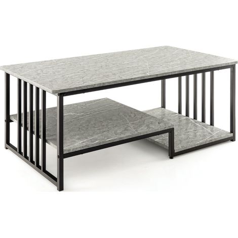 Tavolino rettangolare 110 x 60 x 45 cm con elegante contenitore e finitura moderna in MDF grigio 200020738