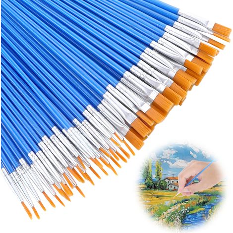 Lot de 60 pinceaux pour école - Pour l'école - 1ère classe - Ensemble de pinceaux à poils - Pour peinture acrylique - Pinceaux fins - Pinceau plat pour peinture acrylique (1/5)