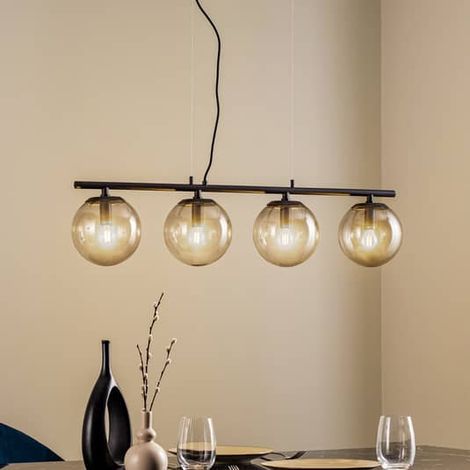 [NEUWERTIG] B-Ware Lucande Sotiana Hängelampe Hängelampe Lampe Leuchte 4 Glaskugeln Schwarz 40 W E14