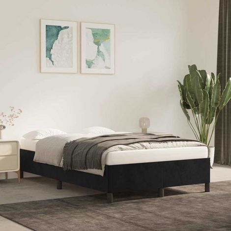 Lit simple pour adulte - Cadre de lit Noir 120x200 cm Velours BV466216 - BonneVie (1/5)