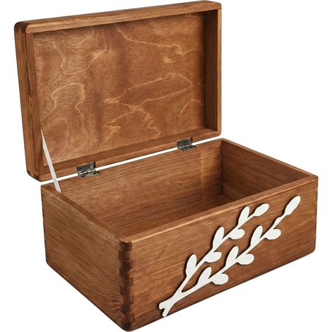 Caja de Pascua marrón con cerradura, decorada con un pájaro y amentos, 30x20 cm. (1/5)