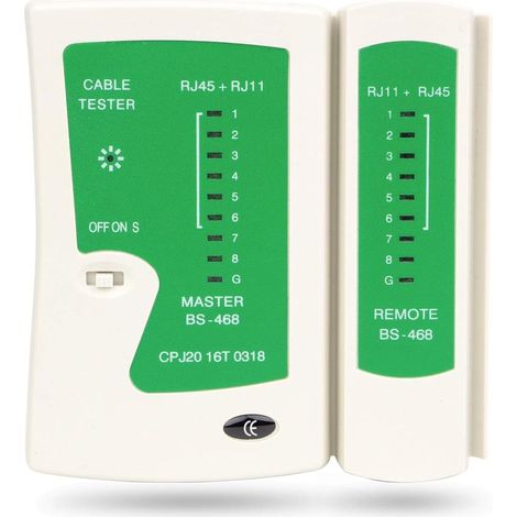 Testeur de Câble - 2 Pièces - Plastique - Détection RJ45 RJ11 - Réseau et Téléphone - Blanc Vert (1/5)