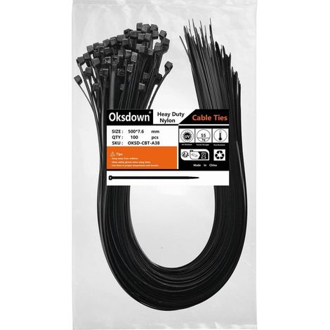 Kabelbinder 500mm 100 Stück 50 kg Nylon UV 7.6mm &xD7 500mm Schwarz (1/4)