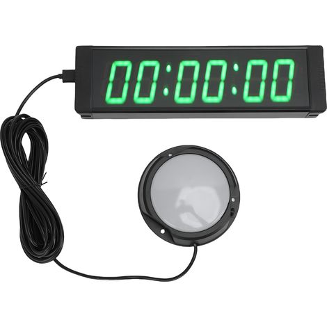 Minuterie électronique à 6 chiffres de 1,5 pouces avec bouton filaire rechargeable, horloge de course électronique à LED verte, compte à rebours, chronomètre pour les événements en cours d'exécution,  (1/5)