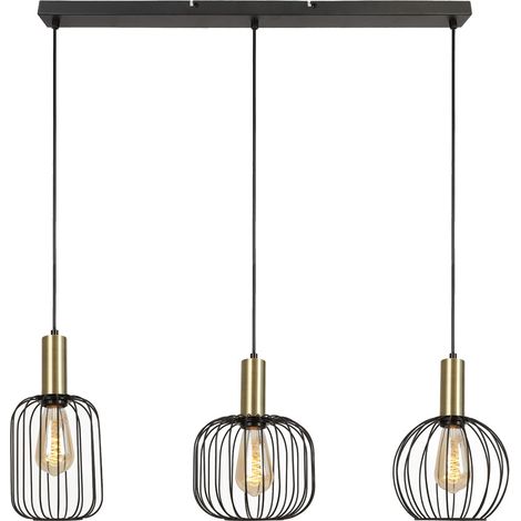 Regleta colgante de techo "Sofis" de tres luces (3xE27) IP20 100x84x20cm fabricada en acero color negro y oro (1/3)