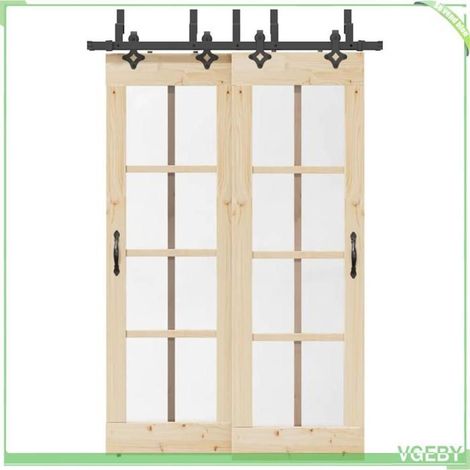 Kit de quincaillerie de porte coulissante - FAF7291712426414 - Acier thermolaqué noir - Rail 152,5 cm - Capacité 80 kg (1/5)
