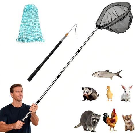 Kit de filet de pêche évolutif pour volaille, Filet pour attraper les poulets, Crochet pour pattes, Outil de capture pour poulets, canards, poissons, 145cm de longueur extensible (1/5)