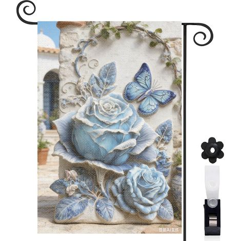 Bannière de cour Welcome et papillons magiques 30 x 45 cm décoration terrasse et balcon (1/5)