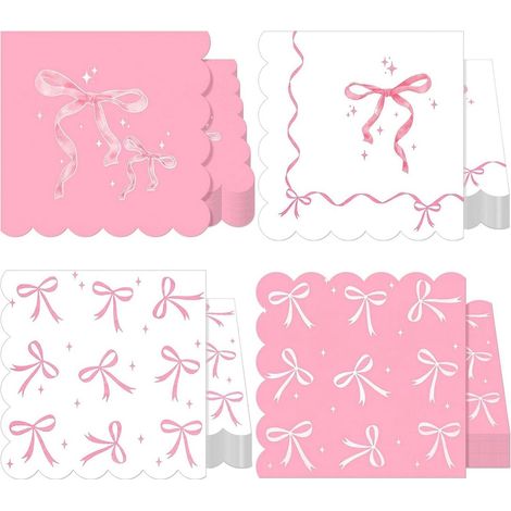 20 rosafarbene Taschentücher mit Schleife (33x33 cm) – perfekt für Kindergeburtstage und Babypartys.
