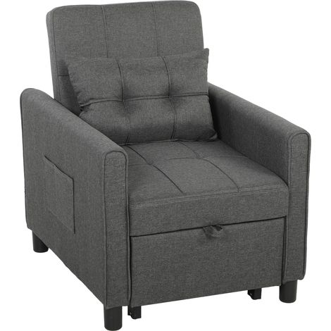 HOMCOM Poltrona Letto Singolo con Cuscino in Tessuto Effetto Lino, Grigio (1/5)