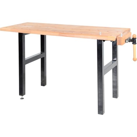 AUTRES Établi de bricolage 1500 mm avec étau - Plateau hêtre massif et pieds acier (1/2)